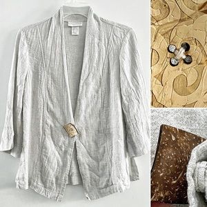 Soft Surroundings lagenlook 3/4 sleeve blouse, wooden button, linen cotton